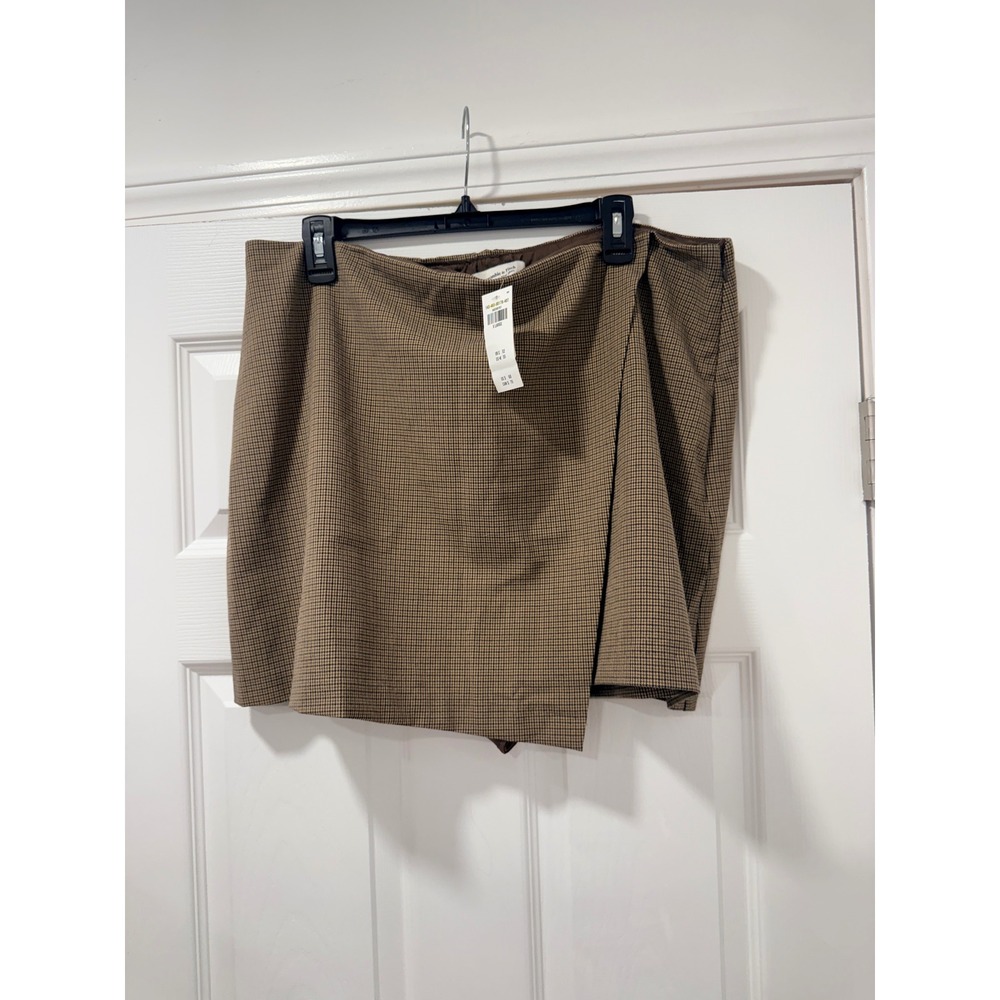 Abercrombie & Fitch Scarlett Mini Skort Brown Houndstooth Plaid Wrap XL Preppy